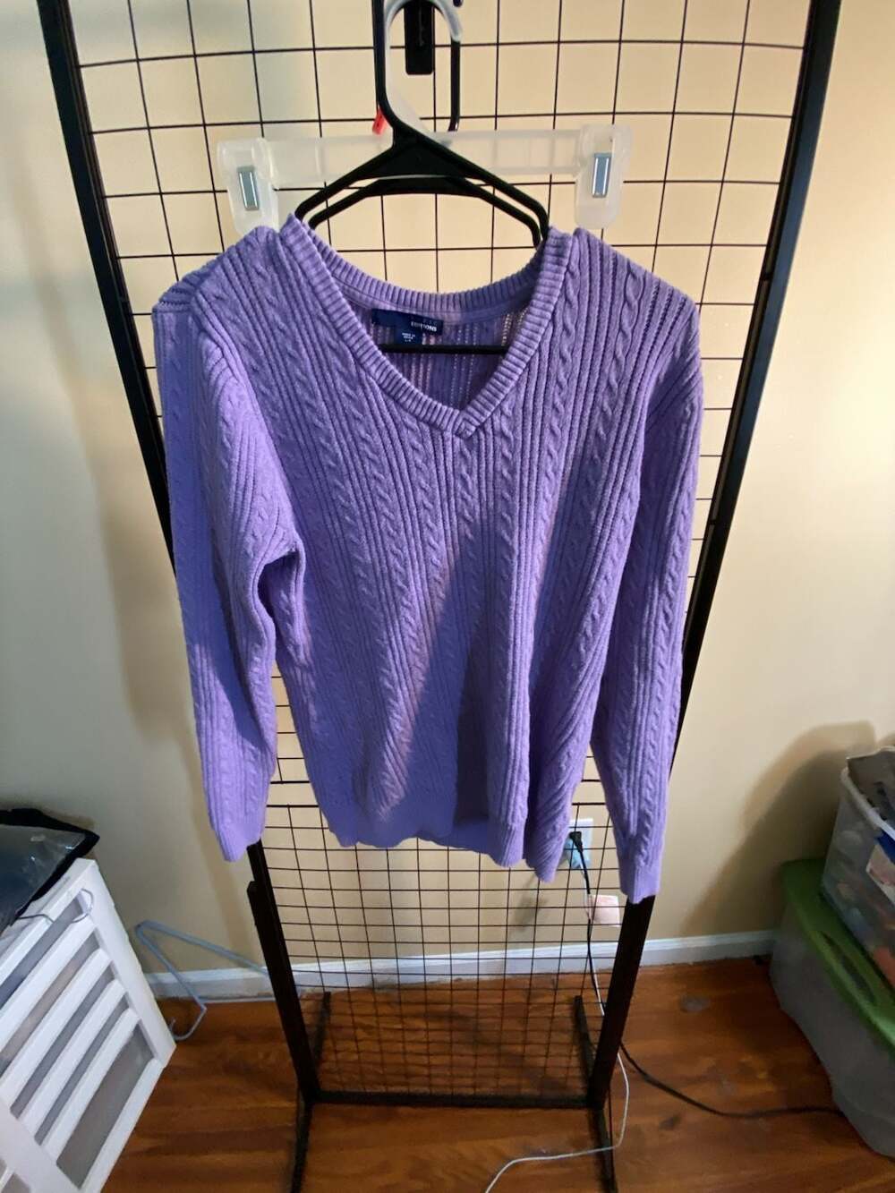 Basic Editions Purple Cable Knit V-Neck Sweater Size L
